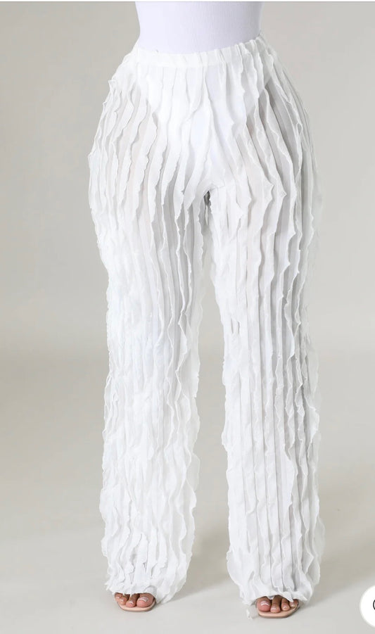 Ruffle Texture Mesh Pants